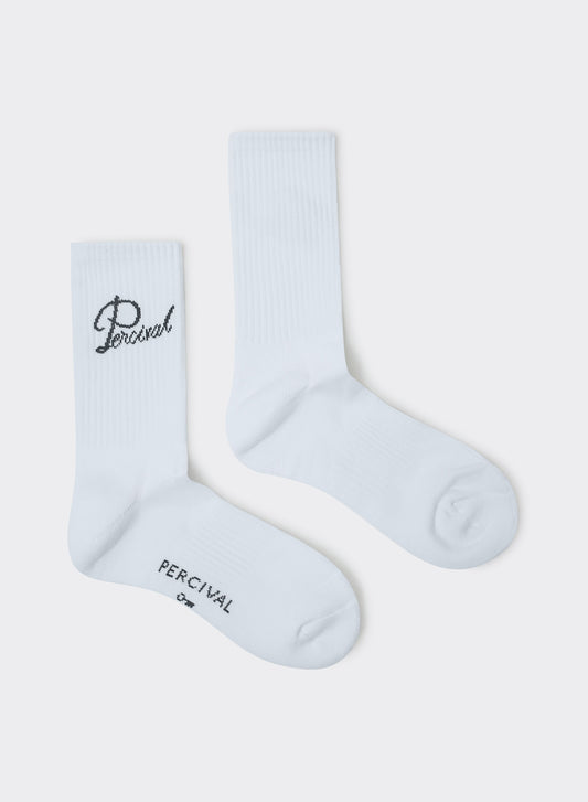 Men's Kingsley Jacquard Socks - White Cotton Crew
