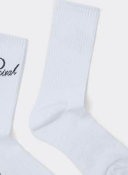 Men's Kingsley Jacquard Socks - White Cotton Crew