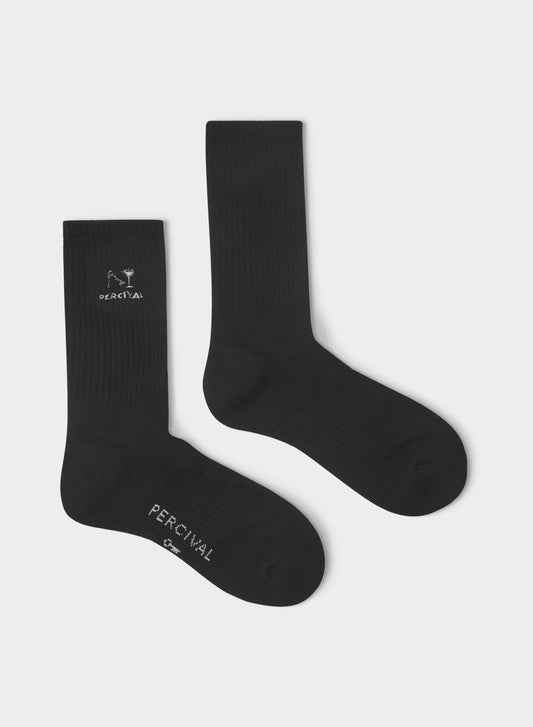 Men's Aperitivo Embroidered Socks - Black Cotton Crew