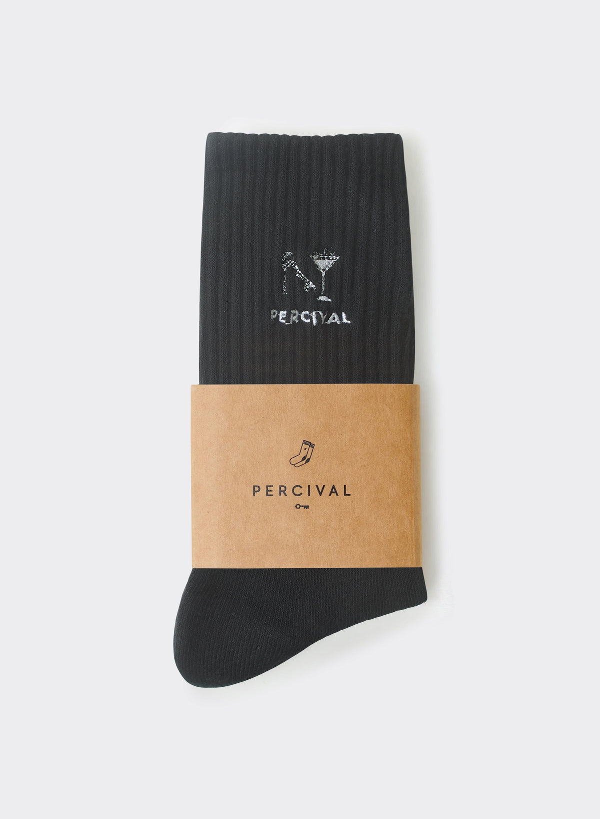 Men's Aperitivo Embroidered Socks - Black Cotton Crew