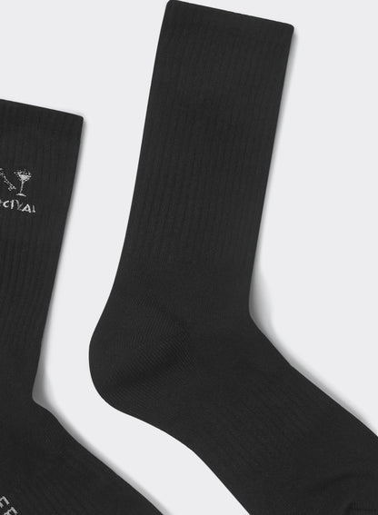 Men's Aperitivo Embroidered Socks - Black Cotton Crew