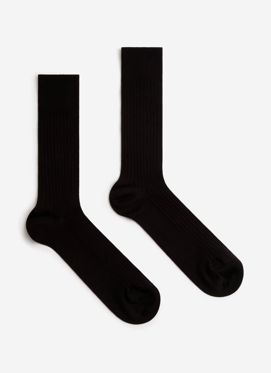 Men's RIbbed Dress Socks - Cotton - Black