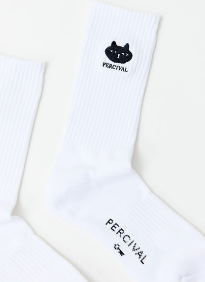 Perci Loaf Embroidered Socks - Organic Cotton - White