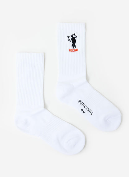 Carlo Mixologist Embroidered Socks - Organic Cotton - White