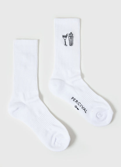 Mixologist Embroidered Socks - White
