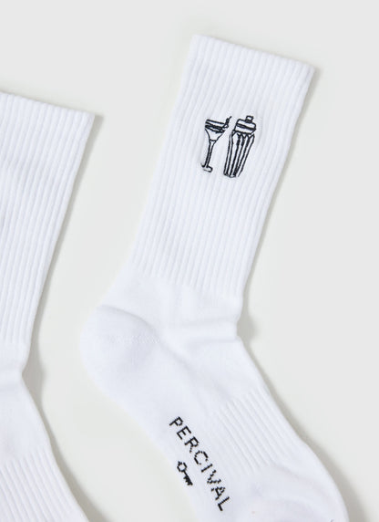 Mixologist Embroidered Socks - White