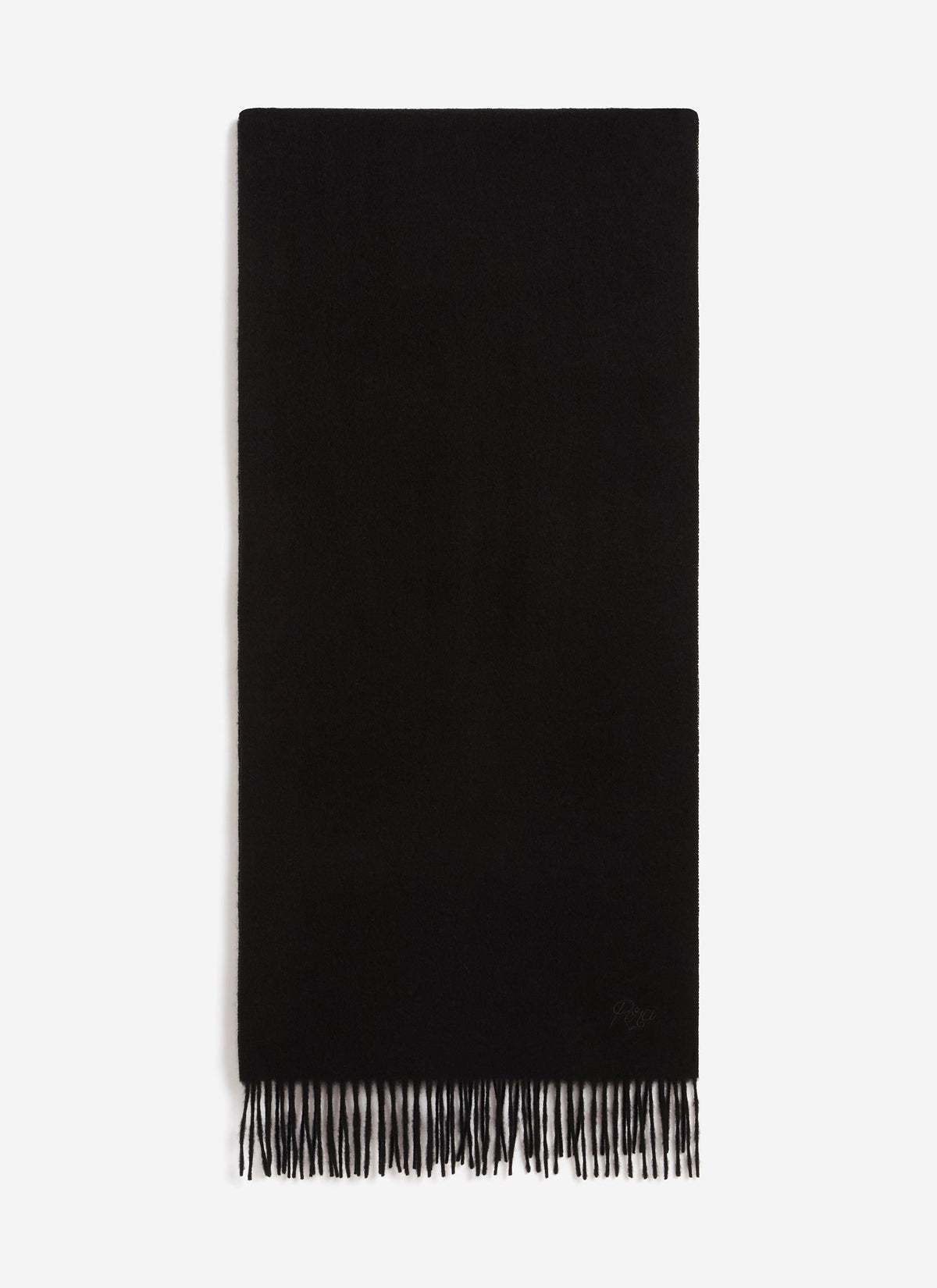 Men's Long Wool Scarf - Embroidered - Black
