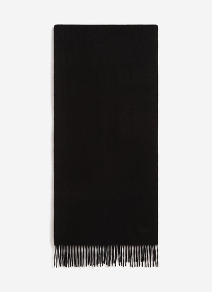 Men's Long Wool Scarf - Embroidered - Black
