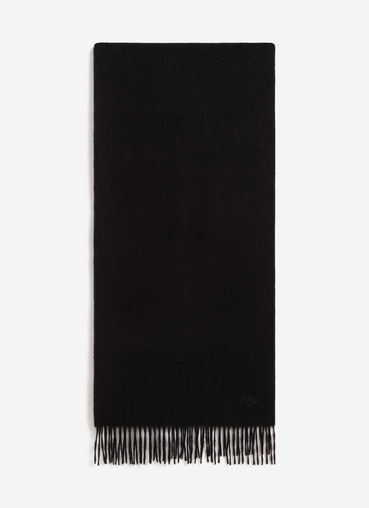 Men's Long Wool Scarf - Embroidered - Black
