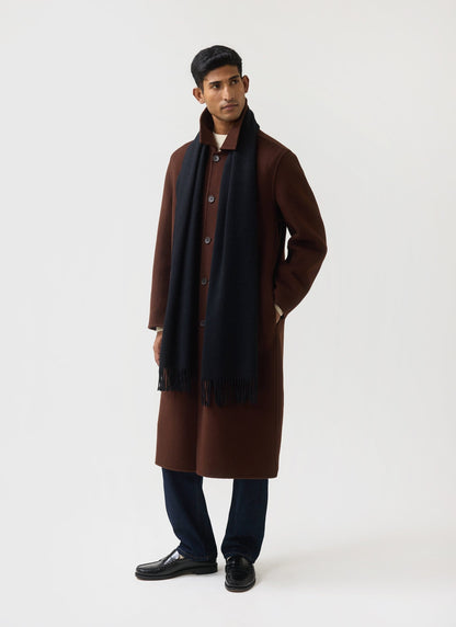 Men's Long Wool Scarf - Embroidered - Black