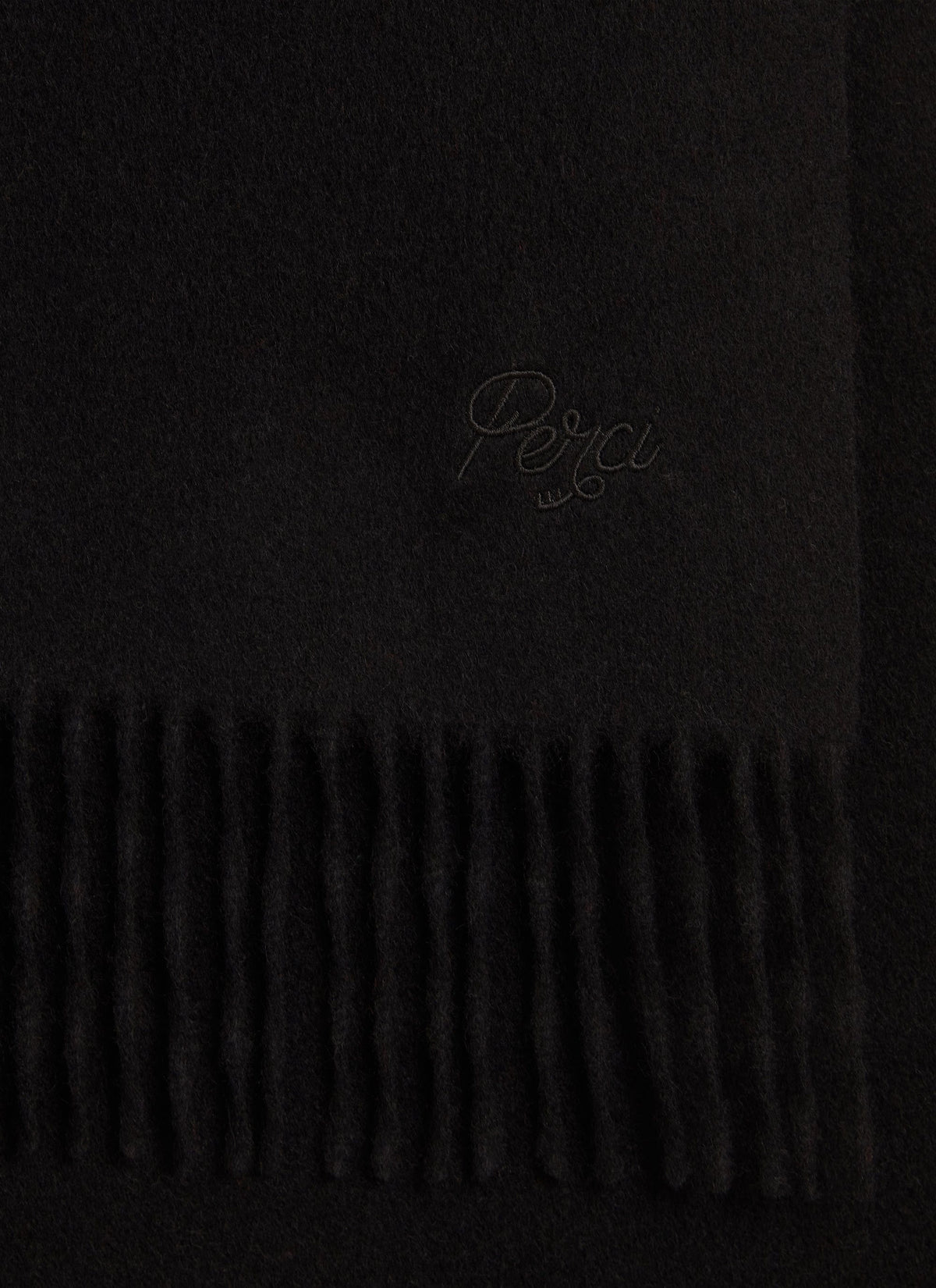 Men's Long Wool Scarf - Embroidered - Black