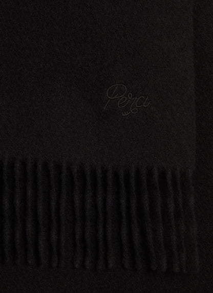 Men's Long Wool Scarf - Embroidered - Black