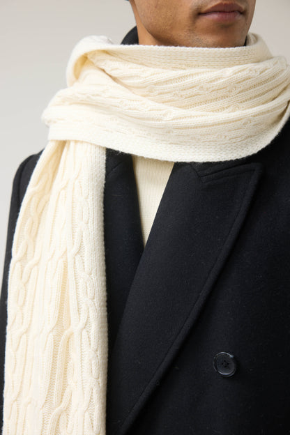 Men's Cable Knit Scarf - Wool - Ecru Cream