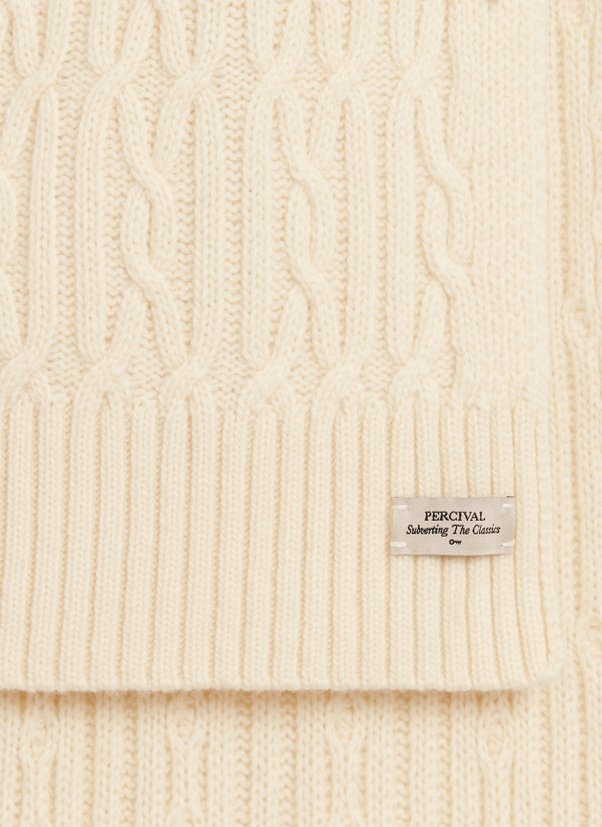 Men's Cable Knit Scarf - Wool - Ecru Cream