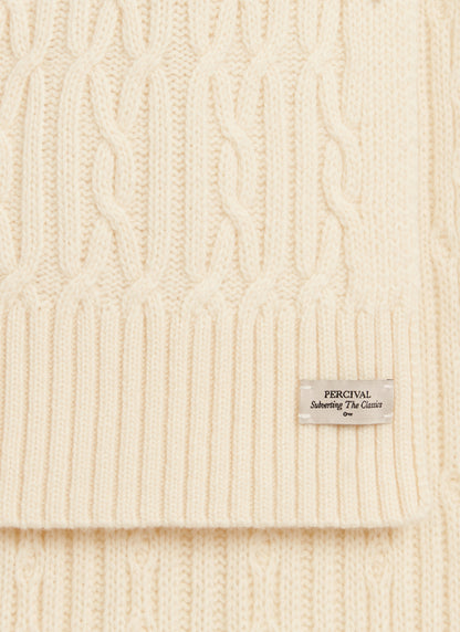Men's Cable Knit Scarf - Wool - Ecru Cream