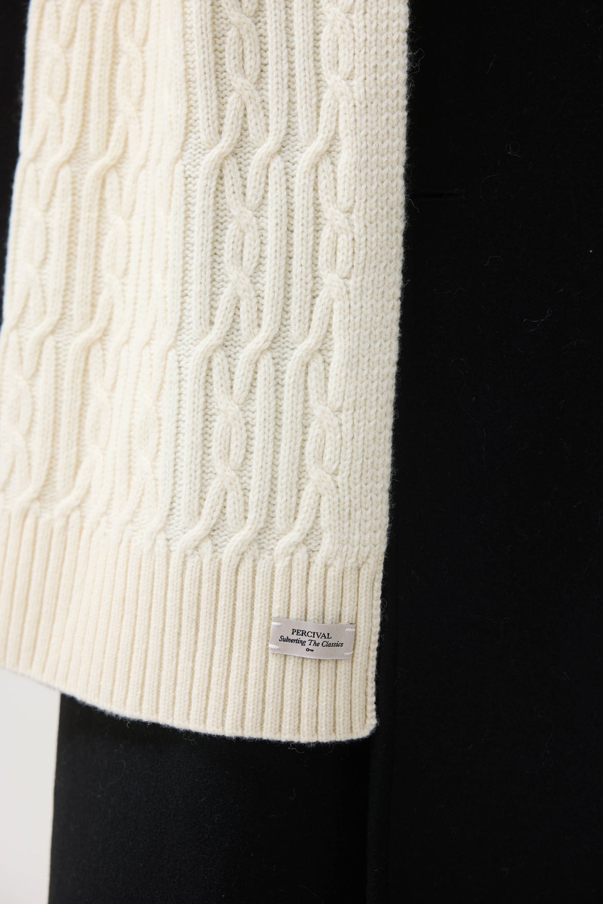 Men's Cable Knit Scarf - Wool - Ecru Cream