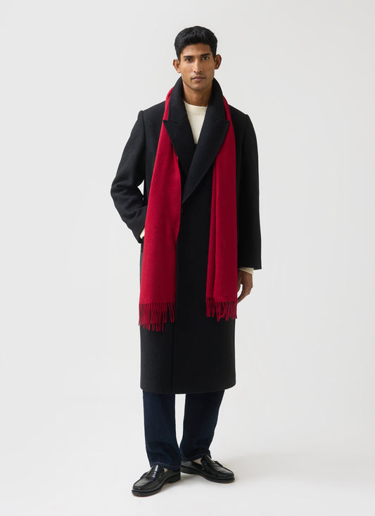 Men's Long Wool Scarf - Embroidered - Red