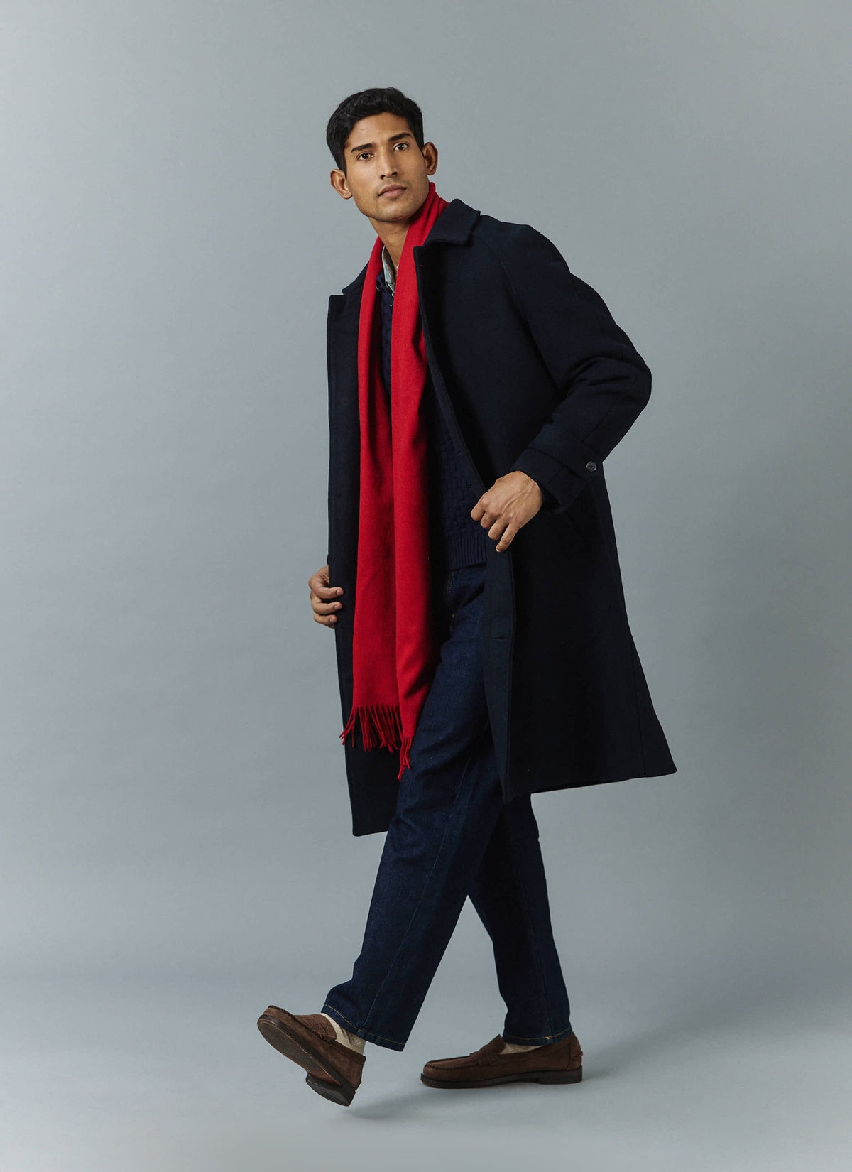 Men's Long Wool Scarf - Embroidered - Red