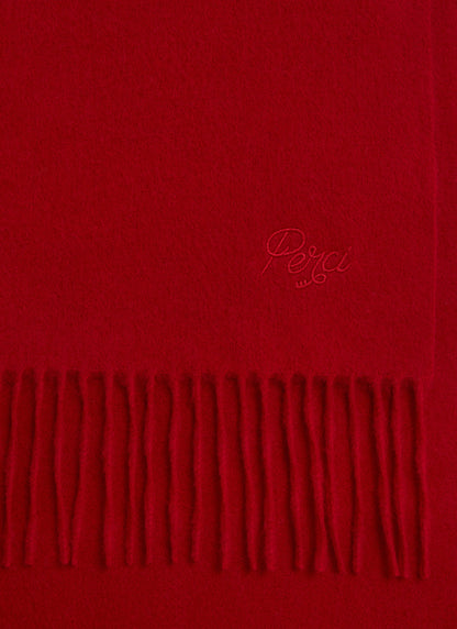 Men's Long Wool Scarf - Embroidered - Red