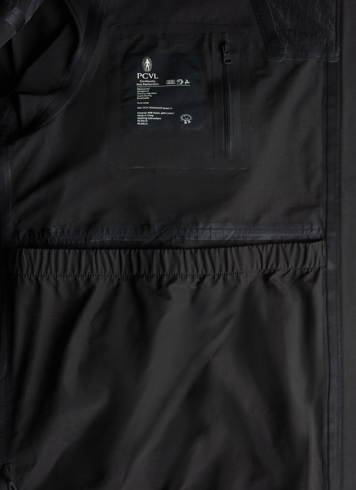 Men's Water Resistant Jacket - Black PCVL Zip Through