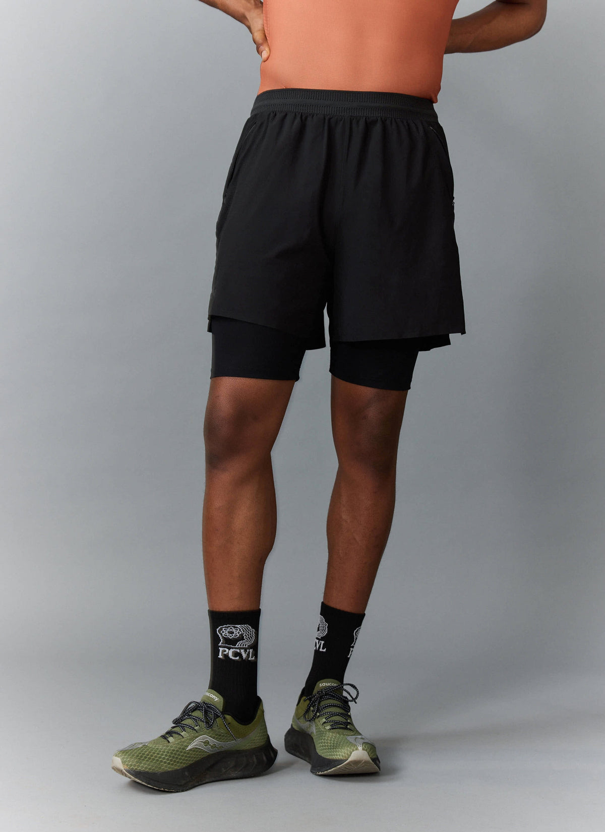 Men's 2 in 1 Running Shorts - Black PCVL