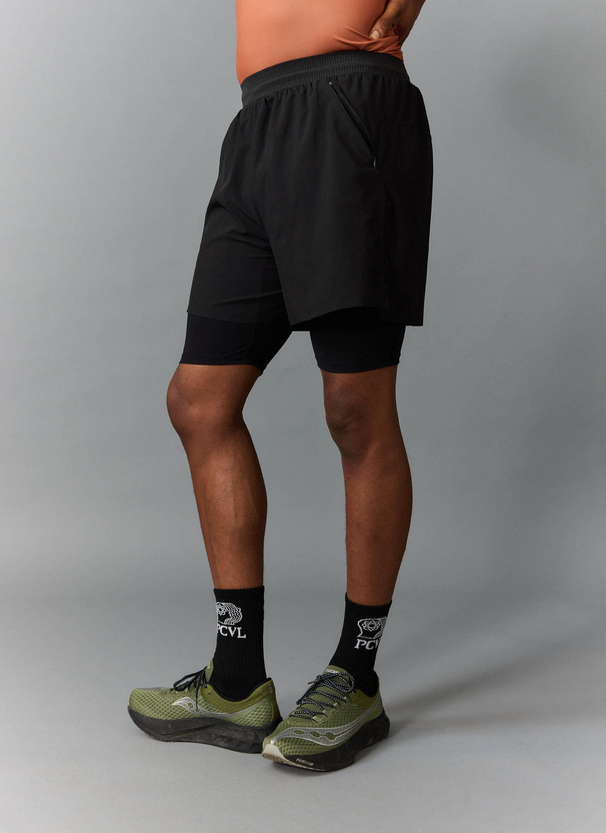 Men's 2 in 1 Running Shorts - Black PCVL