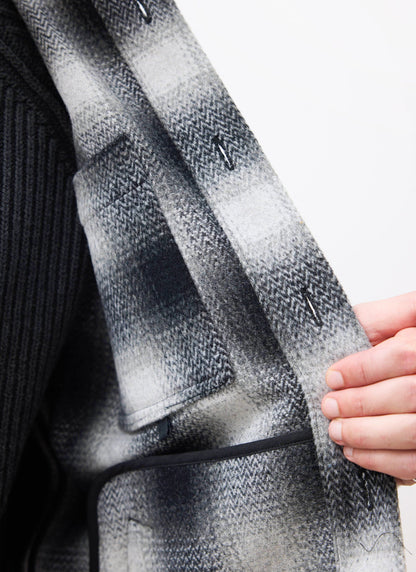 Men's Wool Checked Overshirt - Shacket - Wool - Grey Multi