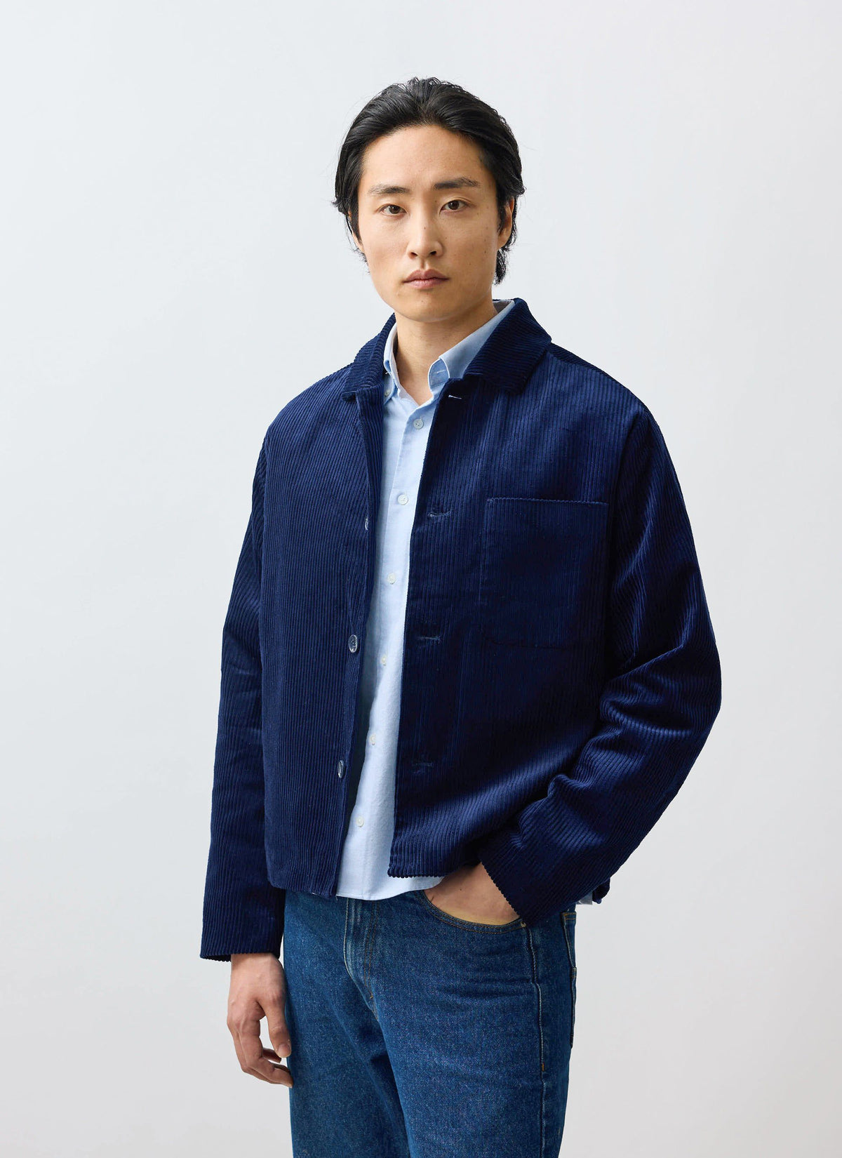 Men's Corduroy Overshirt - Shacket - Cotton - Navy Blue