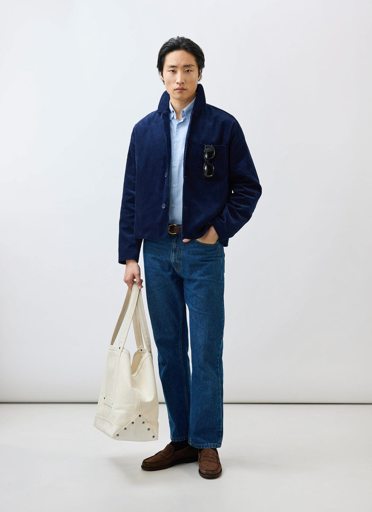 Men's Corduroy Overshirt - Shacket - Cotton - Navy Blue