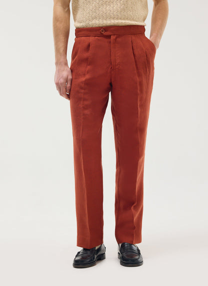 Men's Pleated Trousers - Tailored Linen Suits - Rust Red