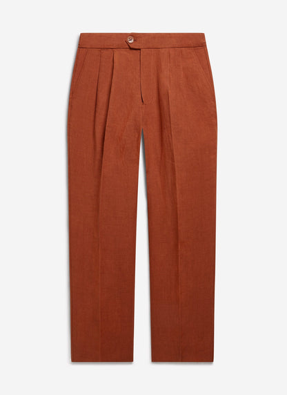 Men's Pleated Trousers - Tailored Linen Suits - Rust Red