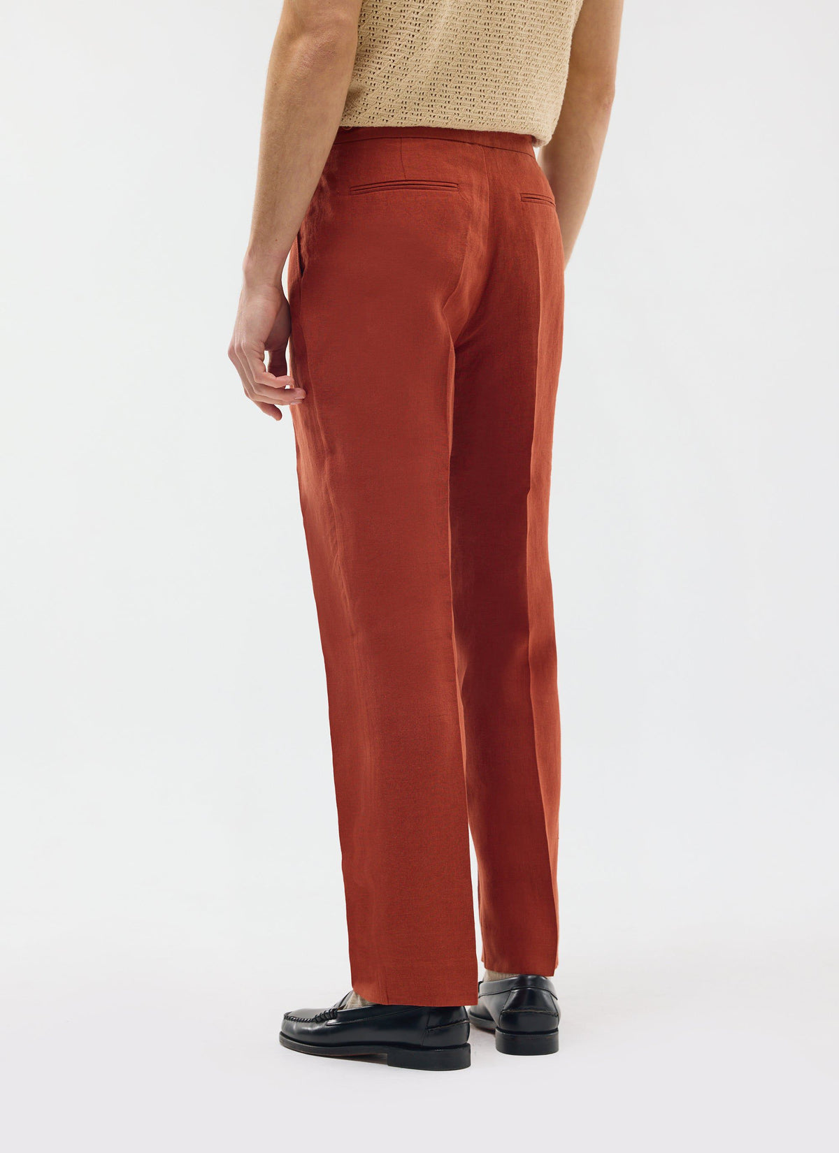 Men's Pleated Trousers - Tailored Linen Suits - Rust Red