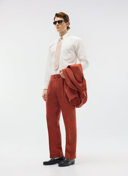 Men's Pleated Trousers - Tailored Linen Suits - Rust Red