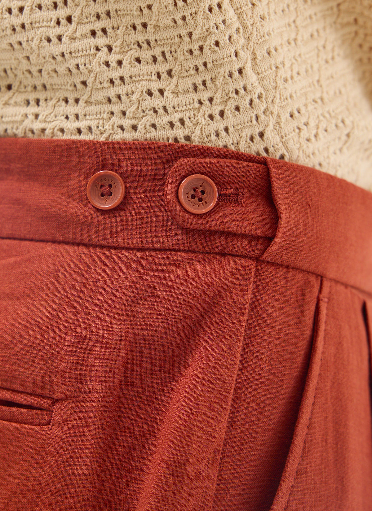 Men's Pleated Trousers - Tailored Linen Suits - Rust Red