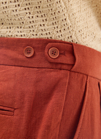 Men's Pleated Trousers - Tailored Linen Suits - Rust Red