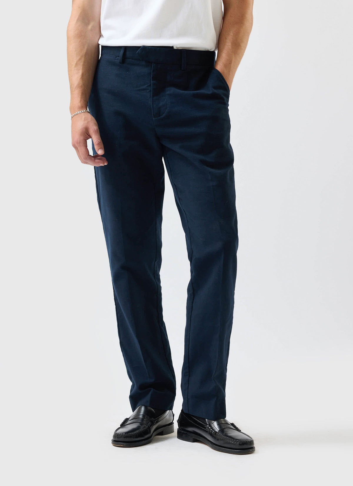 Tailored Moleskin Straight Leg Trousers - Navy