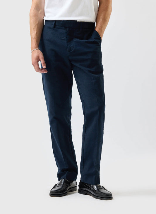 Tailored Moleskin Straight Leg Trousers - Navy