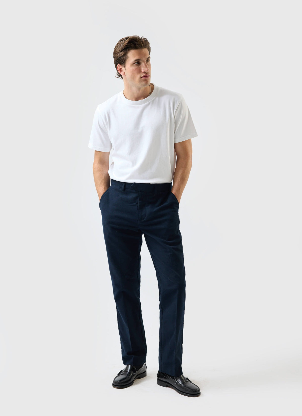 Tailored Moleskin Straight Leg Trousers - Navy