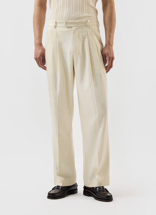 Men's Pleated Tailored Trousers - Suit Trousers - Percival x Warren - Ecru Cream