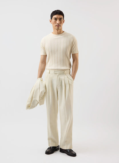 Men's Pleated Tailored Trousers - Suit Trousers - Percival x Warren - Ecru Cream