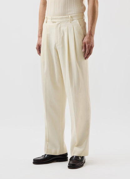 Men's Pleated Tailored Trousers - Suit Trousers - Percival x Warren - Ecru Cream