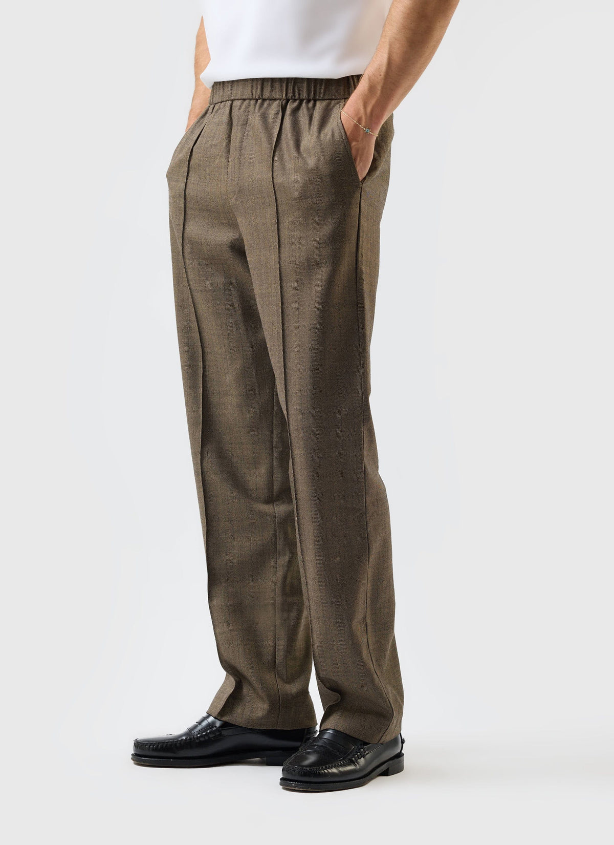 Grounds Relaxed Trousers - Herringbone Wool - Oak