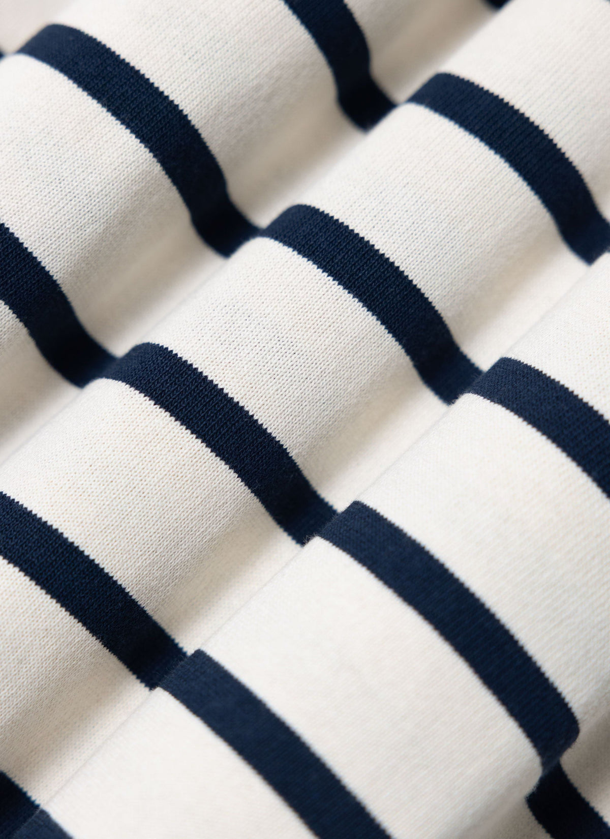 Men's Striped T Shirt: Breton - Cotton - Cream with Navy