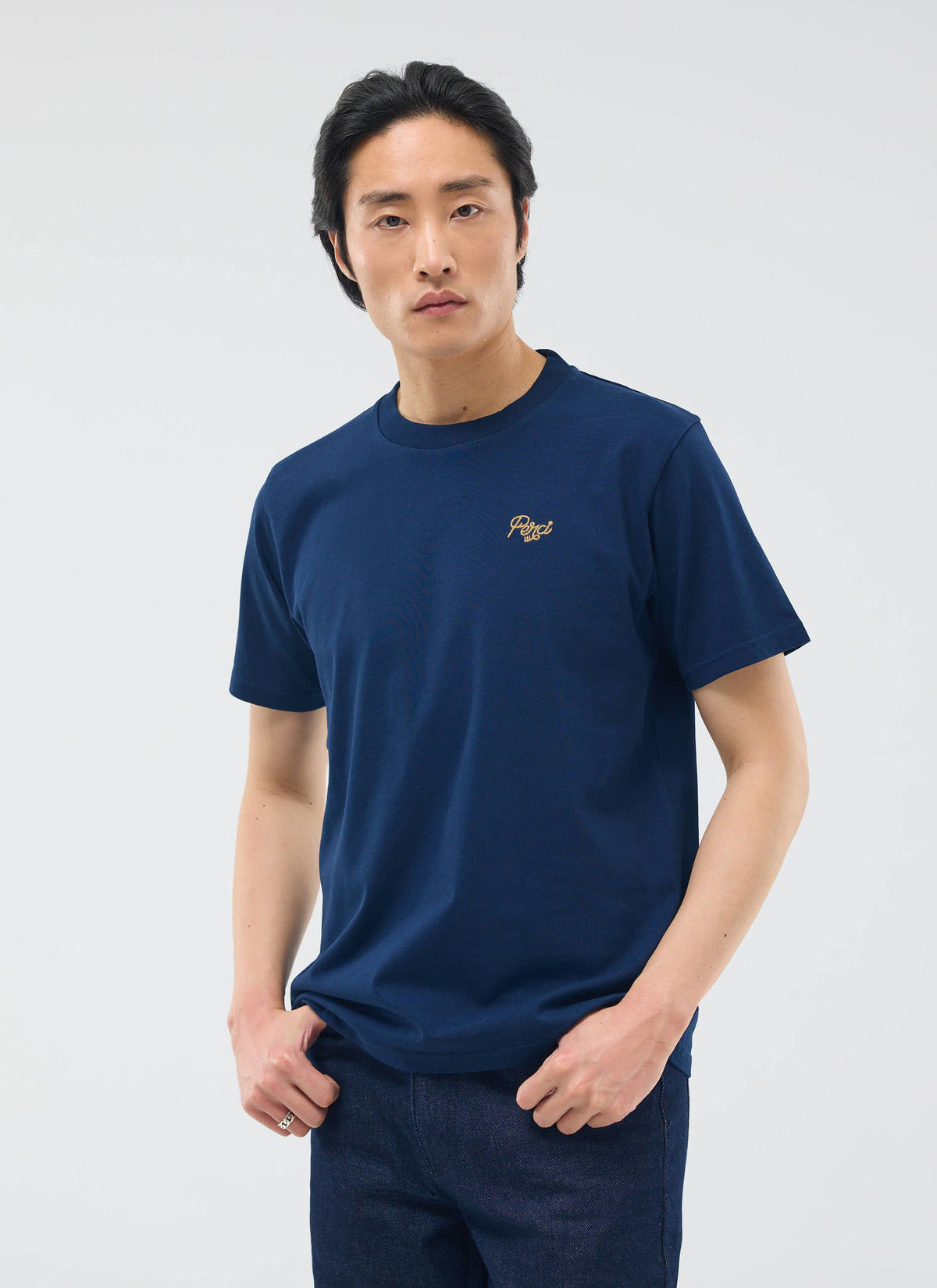 Perci Chainstitch T Shirt - Organic Cotton - Navy