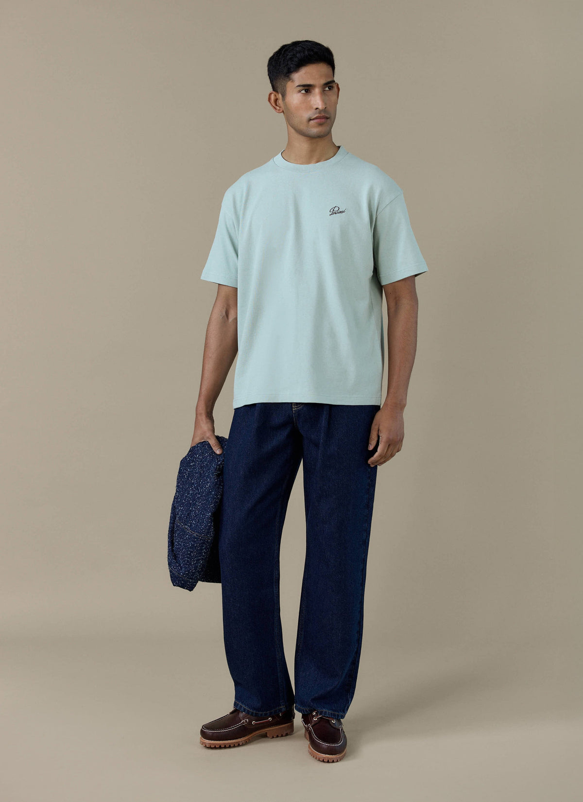 Men's T Shirt - Perci Script - Embroidered Organic Cotton - Sage