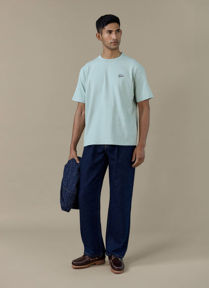 Men's T Shirt - Perci Script - Embroidered Organic Cotton - Sage