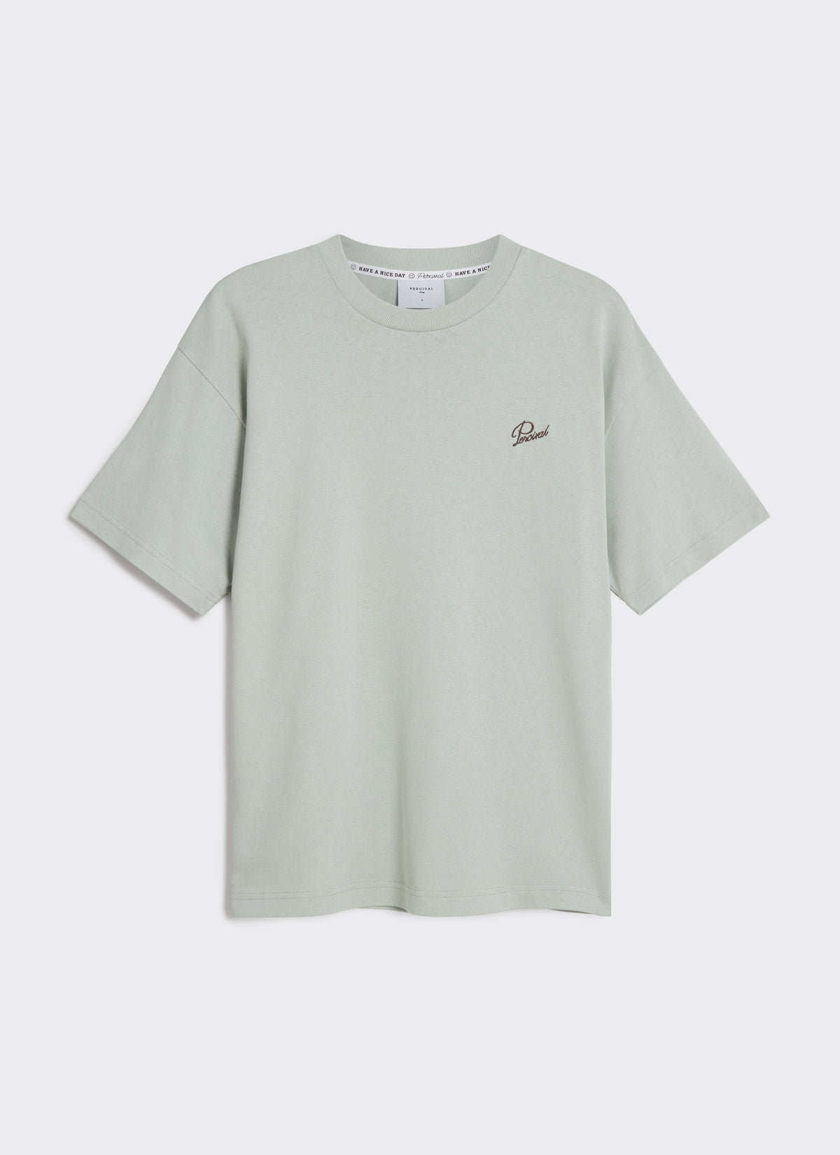 Men's T Shirt - Perci Script - Embroidered Organic Cotton - Sage