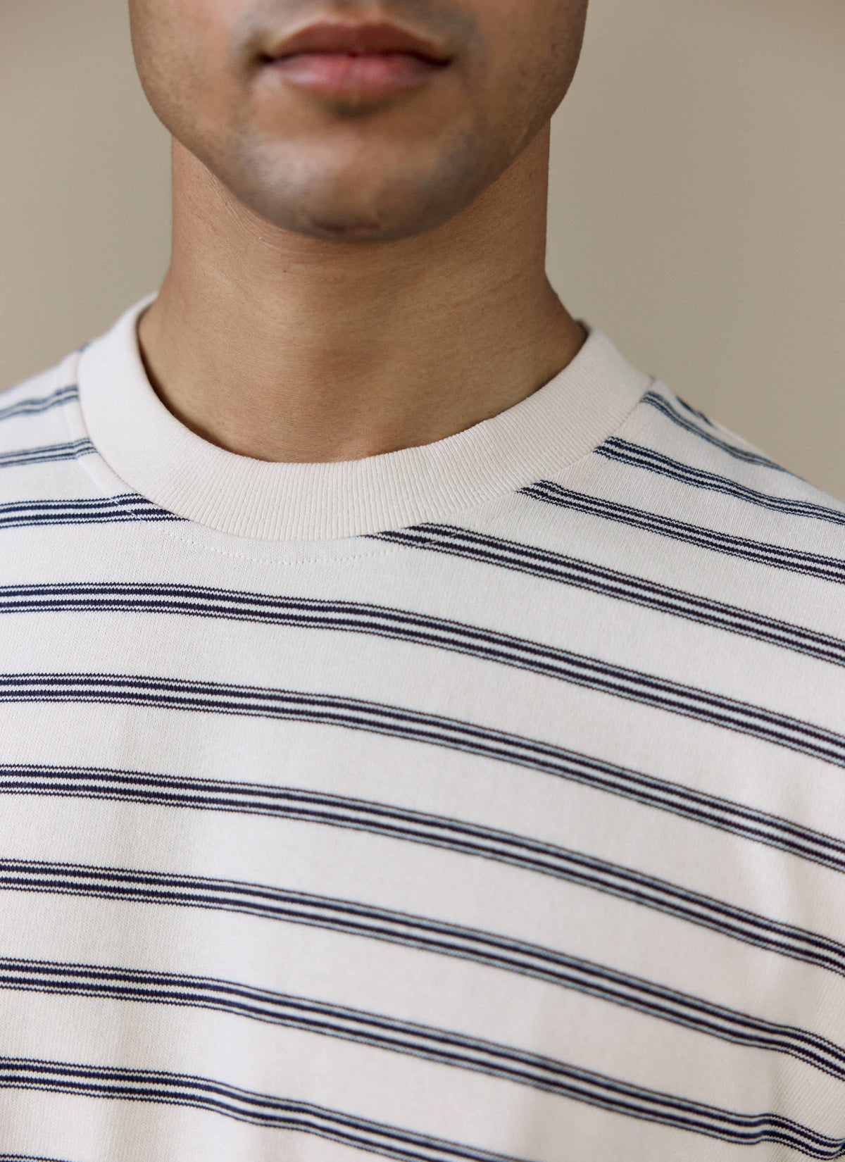 Men's Breton T Shirt - Arlo Raw Hem - Organic Cotton - White Stripe