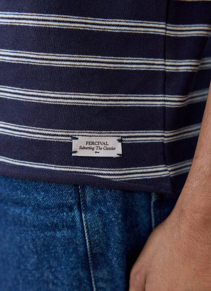Men's Breton T Shirt - Arlo Raw Hem - Cotton - White Stripe