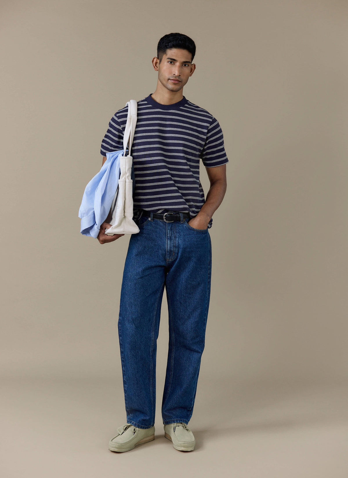 Men's Breton T Shirt - Arlo Raw Hem - Cotton - White Stripe